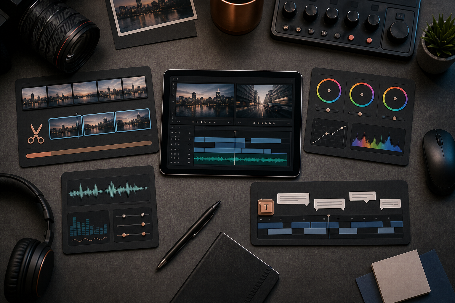 Moduli di servizio di editing video con strumenti di taglio e organizzazione delle clip